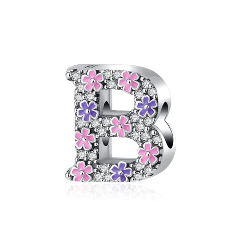 Pink & Purple Flower Letter A-Z Alphabet Charm - Pink & Purple Flower Letter A-Z Alphabet Charm