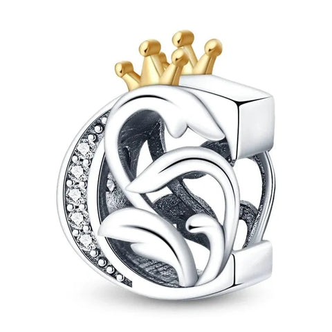 Crowned Royal Letter A-Z Alphabet Charm - Fits pandora Bracelet