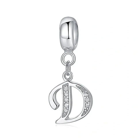 Elegant Cursive Letter A-Z Alphabet Charm - Fits pandora Bracelet