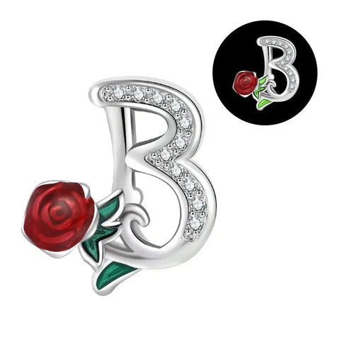 jewlouli luminous-rose-letter-az-alphabet-pandora-charm-jewelry fits pandora bracelet