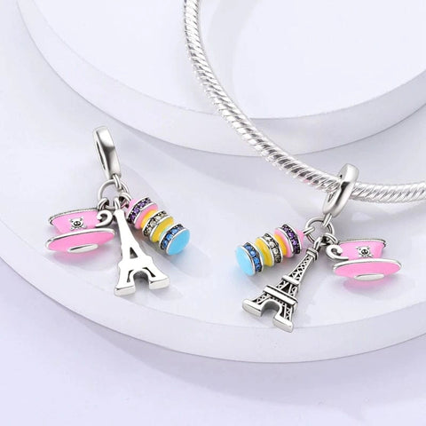 Eiffel Tower with pink tea cup Charm - Fits pandora Bracelet