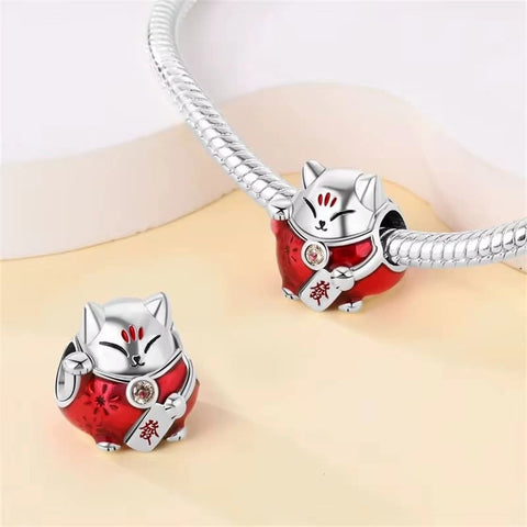 Red Maneki-Neko Charm - Fits pandora Bracelet