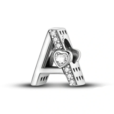 jewlouli sparkling-heart-letter-az-alphabet-pandora-charm-jewelry fits pandora bracelet