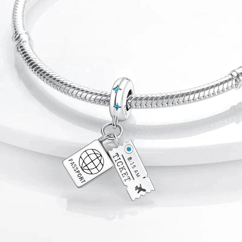 Passport and Ticket Dangle Charm - Fits pandora Bracelet