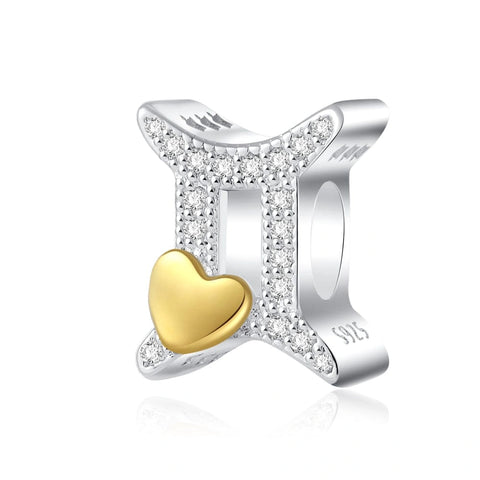 Gold Heart & Pav? Crystals Astrology Signs Zodiac Constellation Charms - Fits pandora Bracelet