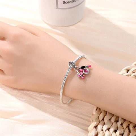 Fun Makeup Charm with Lipstick and Perfume Bottle - Fits pandora Bracelet