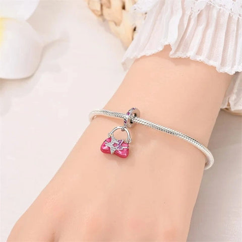 Sterling Silver Pink Purse with Star Charm - Fits pandora Bracelet