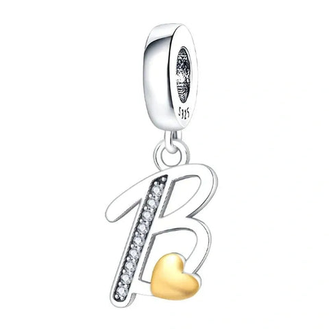 Cursive Gold Heart Letter A-Z Alphabet Charm