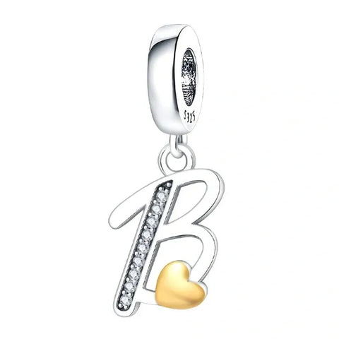 Cursive Gold Heart Letter A-Z Alphabet Charm - Fits pandora Bracelet
