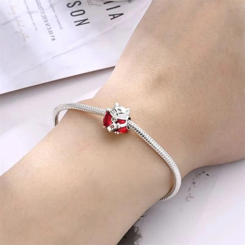 Red Maneki-Neko Charm - Fits pandora Bracelet