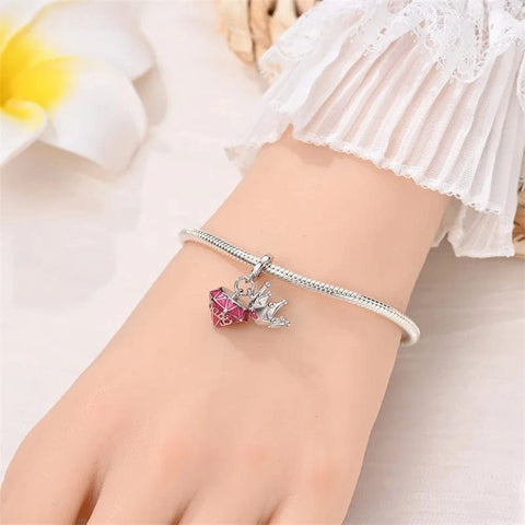 Baby Crown Charm with Pink Enamel - Fits pandora Bracelet