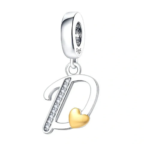 Cursive Gold Heart Letter A-Z Alphabet Charm - Fits pandora Bracelet