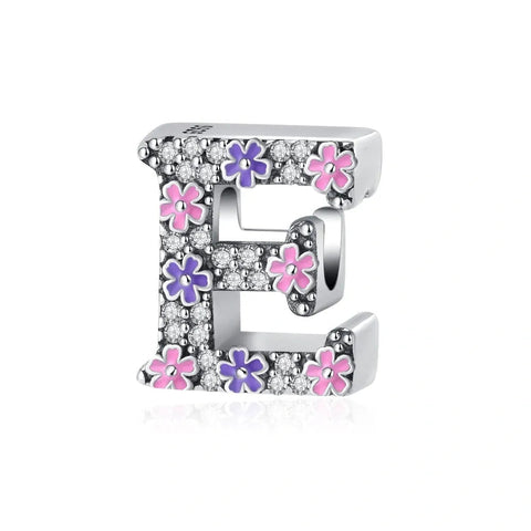 Pink & Purple Flower Letter A-Z Alphabet Charm