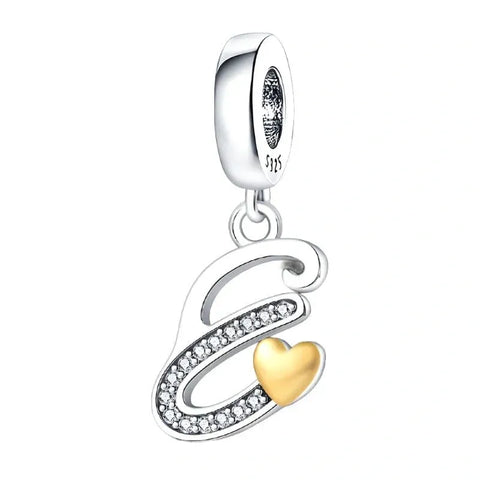 Cursive Gold Heart Letter A-Z Alphabet Charm - Fits pandora Bracelet