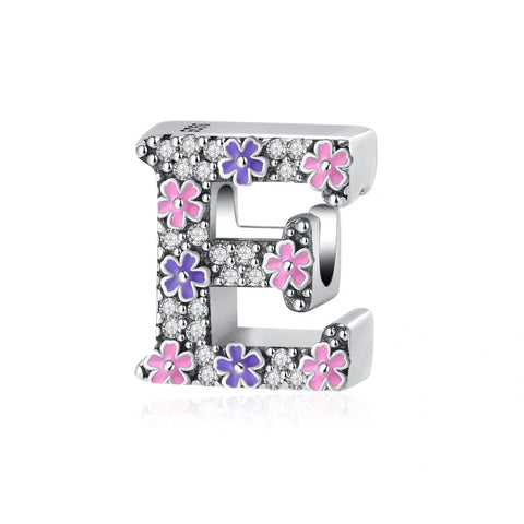 Pink & Purple Flower Letter A-Z Alphabet Charm - Fits pandora Bracelet