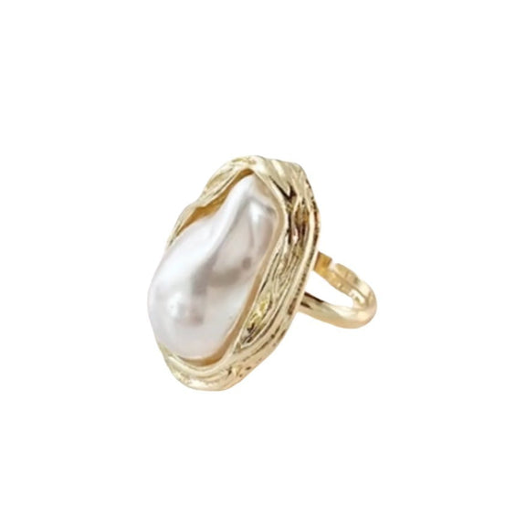 Adjustable Gold Ring with Unique Baroque Pearl - Adjustable Gold Ring with Unique Baroque Pearl