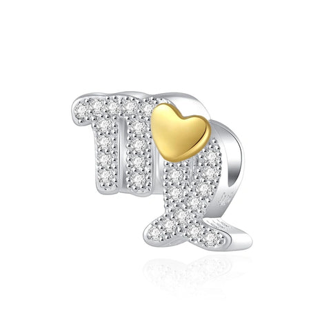 Gold Heart & Pav? Crystals Astrology Signs Zodiac Constellation Charms - Fits pandora Bracelet