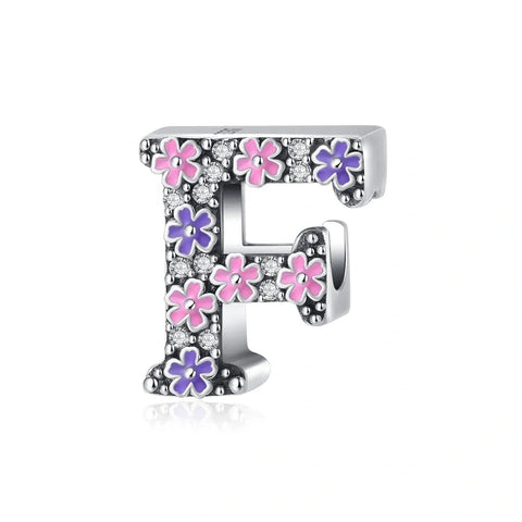 Pink & Purple Flower Letter A-Z Alphabet Charm
