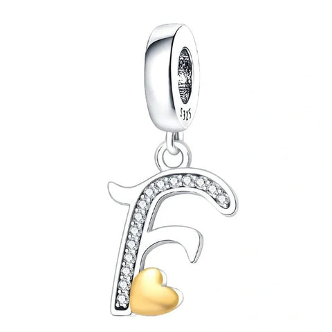 Cursive Gold Heart Letter A-Z Alphabet Charm - Fits pandora Bracelet