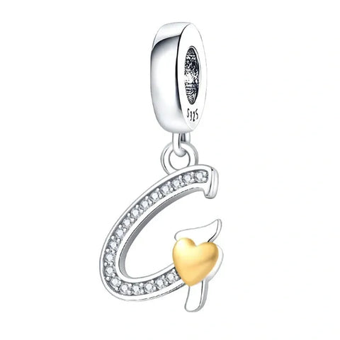 Cursive Gold Heart Letter A-Z Alphabet Charm - Fits pandora Bracelet