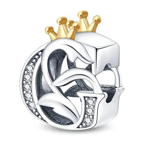 Crowned Royal Letter A-Z Alphabet Charm - Fits pandora Bracelet