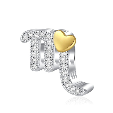 Gold Heart & Pav? Crystals Astrology Signs Zodiac Constellation Charms - Fits pandora Bracelet