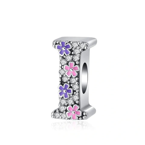 Pink & Purple Flower Letter A-Z Alphabet Charm - Fits pandora Bracelet