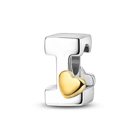 Gold Heart Letter A-Z Alphabet Charm - Fits pandora Bracelet