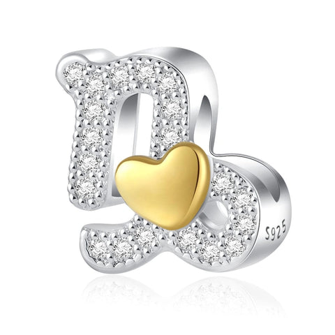 Gold Heart & Pav? Crystals Astrology Signs Zodiac Constellation Charms - Fits pandora Bracelet