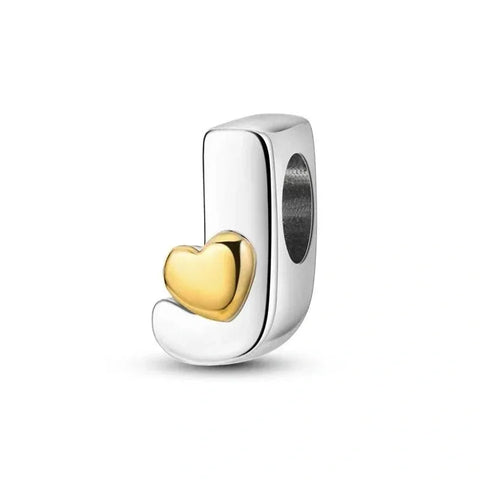 Gold Heart Letter A-Z Alphabet Charm - Fits pandora Bracelet
