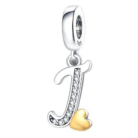 Cursive Gold Heart Letter A-Z Alphabet Charm - Fits pandora Bracelet