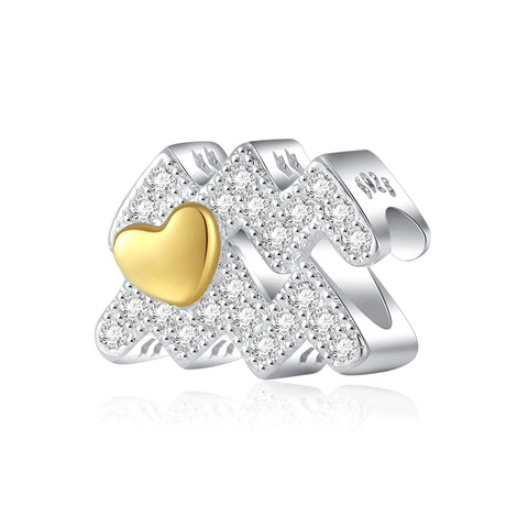 Gold Heart & Pav? Crystals Astrology Signs Zodiac Constellation Charms - Fits pandora Bracelet