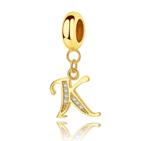 Gold Initial Letter A-Z Alphabet Dangle Charms - Gold Initial Letter A-Z Alphabet Dangle Charms - Fits pandora Bracelet