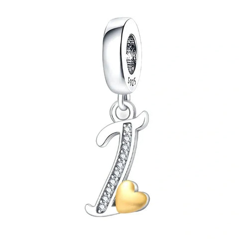 Cursive Gold Heart Letter A-Z Alphabet Charm - Fits pandora Bracelet