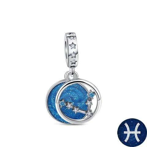 Blue Galaxy Astrology Signs Zodiac Constellation Charms - Fits pandora Bracelet