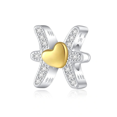 Gold Heart & Pav? Crystals Astrology Signs Zodiac Constellation Charms - Fits pandora Bracelet