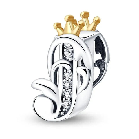 Crowned Royal Letter A-Z Alphabet Charm - Fits pandora Bracelet