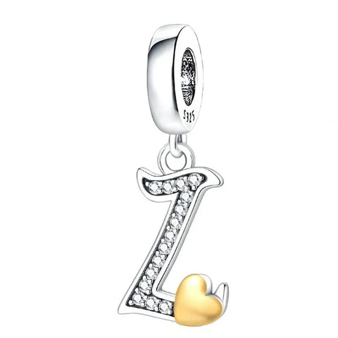 Cursive Gold Heart Letter A-Z Alphabet Charm - Fits pandora Bracelet