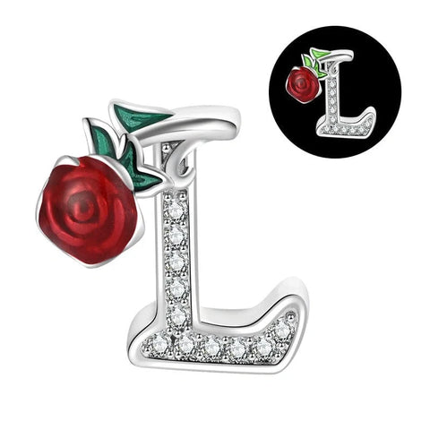 jewlouli luminous-rose-letter-az-alphabet-pandora-charm-jewelry fits pandora bracelet