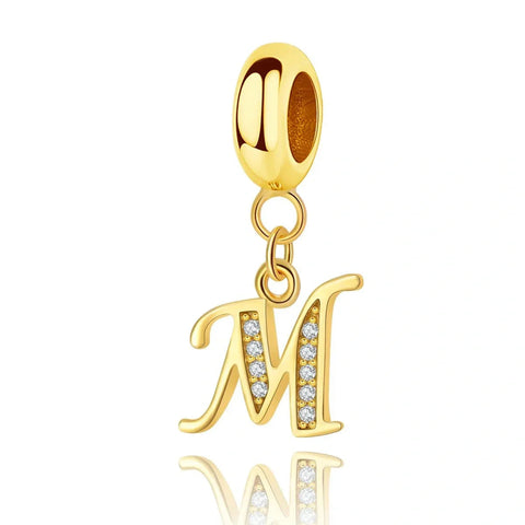 Gold Initial Letter A-Z Alphabet Dangle Charms - Fits pandora Bracelet