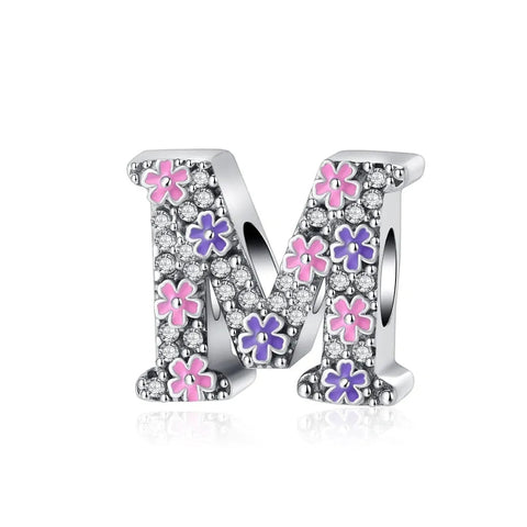 Pink & Purple Flower Letter A-Z Alphabet Charm