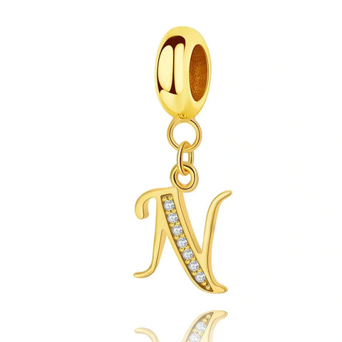 Gold Initial Letter A-Z Alphabet Dangle Charms - Gold Initial Letter A-Z Alphabet Dangle Charms - Fits pandora Bracelet