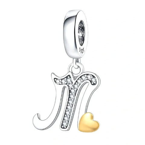 Cursive Gold Heart Letter A-Z Alphabet Charm - Fits pandora Bracelet