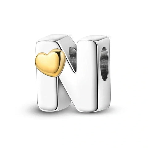 Gold Heart Letter A-Z Alphabet Charm - Fits pandora Bracelet