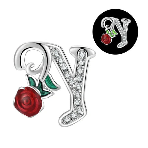 jewlouli luminous-rose-letter-az-alphabet-pandora-charm-jewelry fits pandora bracelet