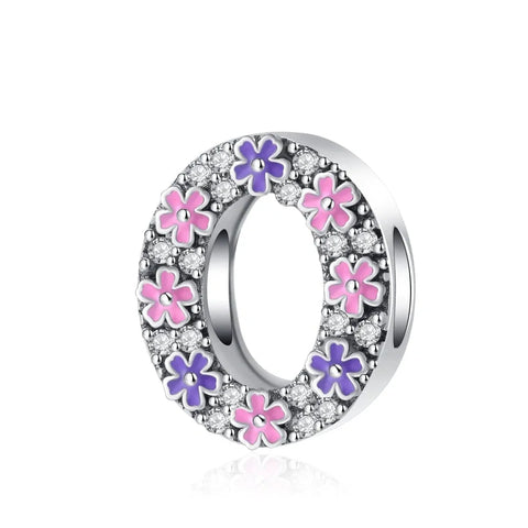 Pink & Purple Flower Letter A-Z Alphabet Charm - Fits pandora Bracelet