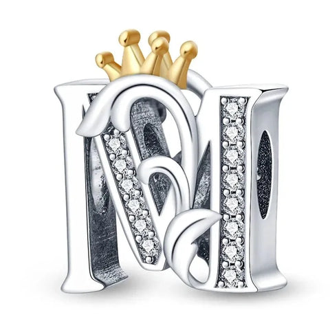 Crowned Royal Letter A-Z Alphabet Charm - Fits pandora Bracelet