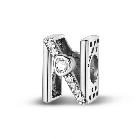 jewlouli sparkling-heart-letter-az-alphabet-pandora-charm-jewelry fits pandora bracelet