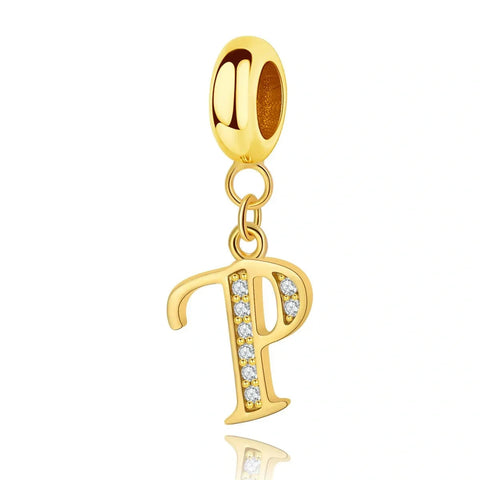 Gold Initial Letter A-Z Alphabet Dangle Charms - Fits pandora Bracelet