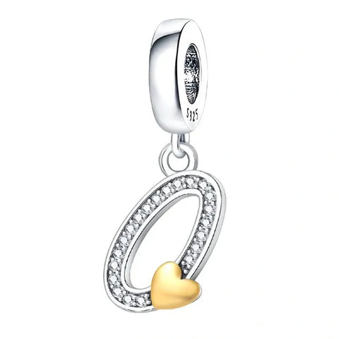 Cursive Gold Heart Letter A-Z Alphabet Charm - Fits pandora Bracelet